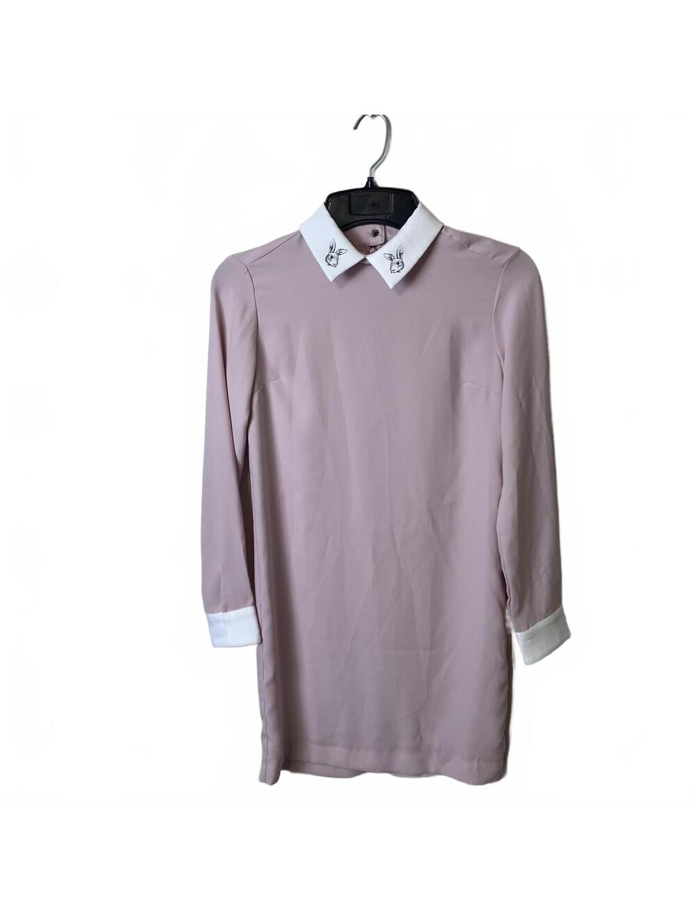 Victoria Beckham Whimsical Pink Bunny Collared Feminine Shift Dress Size XS